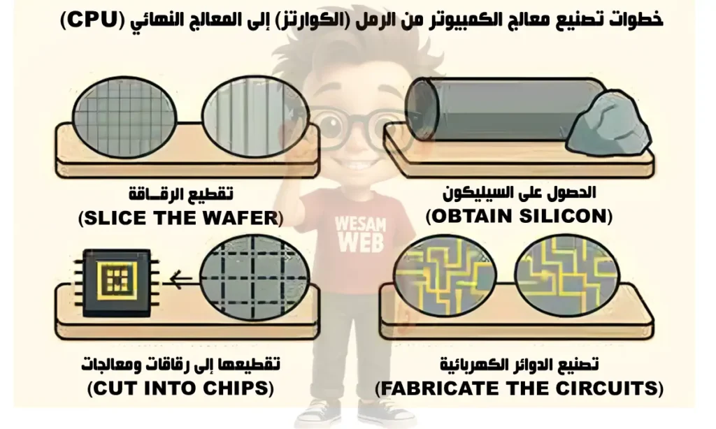 خطوات تصنيع معالج الكمبيوتر من الرمل (الكوارتز) إلى المعالج النهائي (CPU)