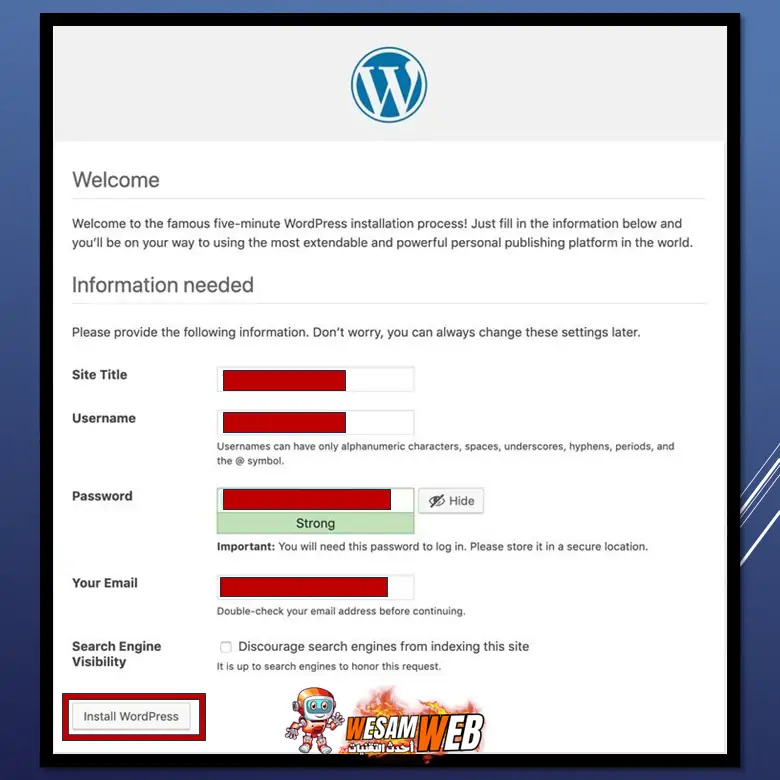 معلومات ووردبريس المطلوبة في التثبيت المحلي