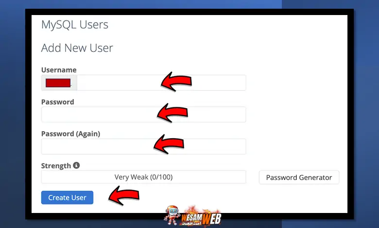 تثبيت مستخدم قاعدة بيانات ووردبريس cpanel