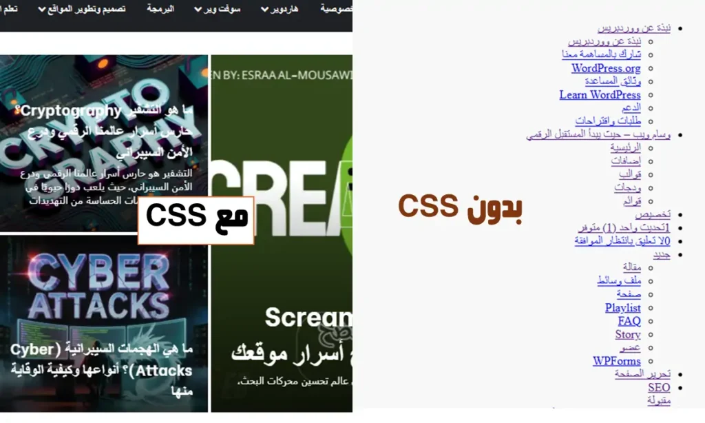 عند تطبيق CSS، فإن الصفحة تتحول إلى تجربة مرئية متكاملة تجمع بين الجمال وسهولة التصفح
