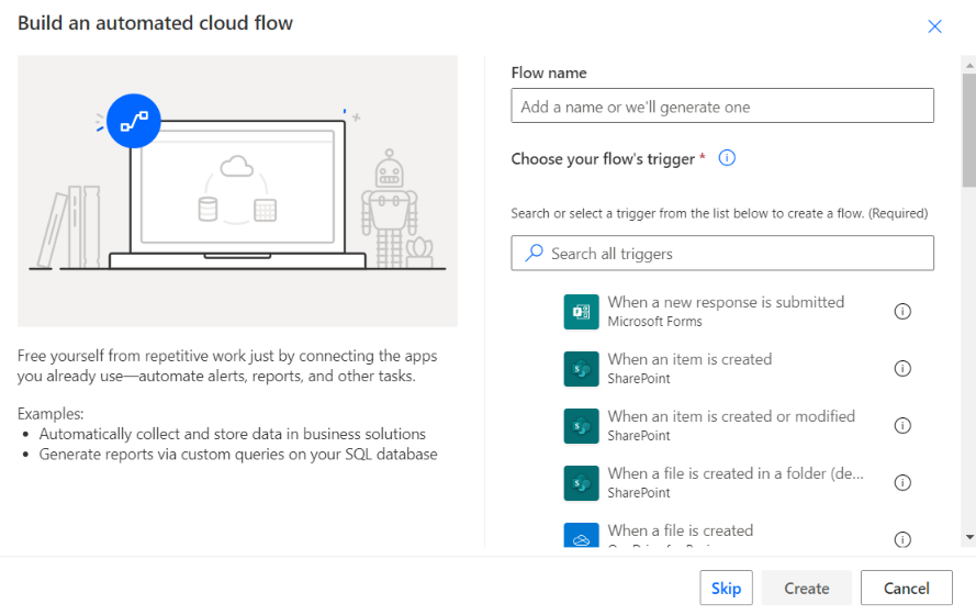 نشاء تدفق سحابي مؤتمت (Automated Cloud Flow) في منصة مايكروسوفت باور أتوميت