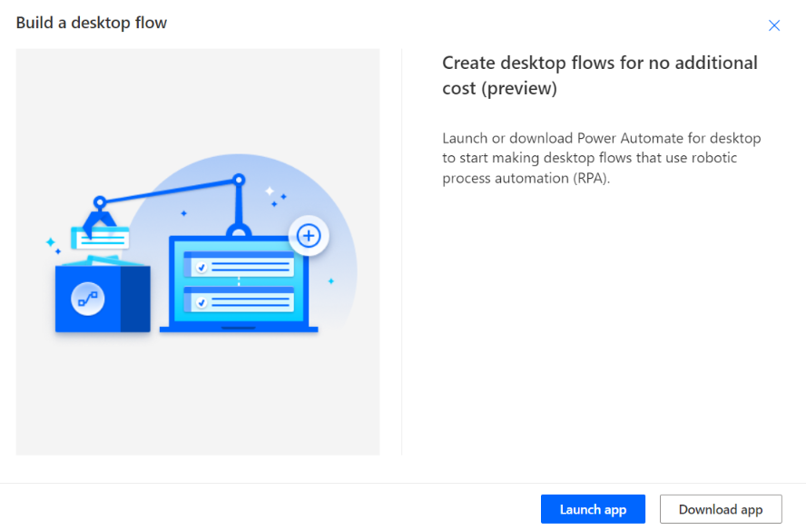 شاشة ترحيبية لتطبيق "Power Automate for desktop"