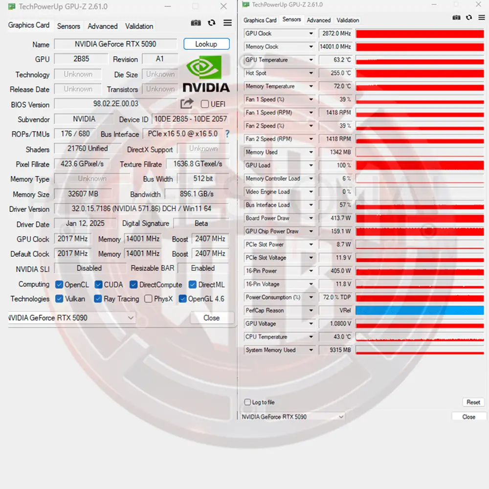 درجات الحرارة واستهلاك الطاقة والتكلفة الكهربائية على بطاقة NVIDIA GeForce RTX 5090