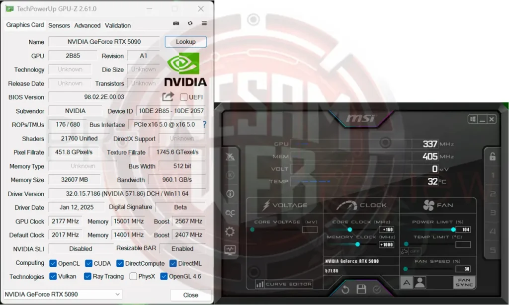 كسر السرعة (Overclocking) على بطاقة NVIDIA GeForce RTX 5090