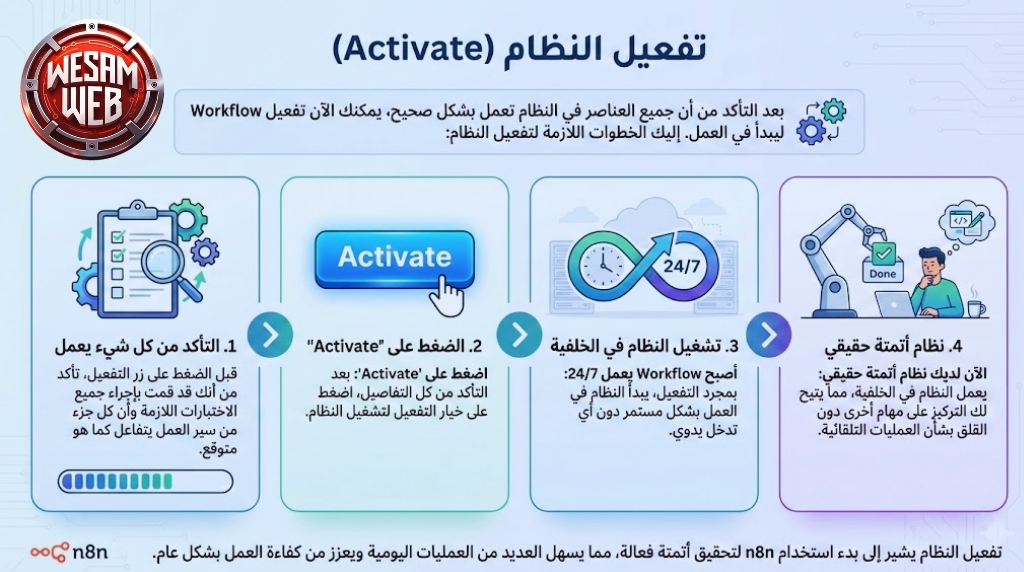 تفعيل النظام (Activate) لـ n8n