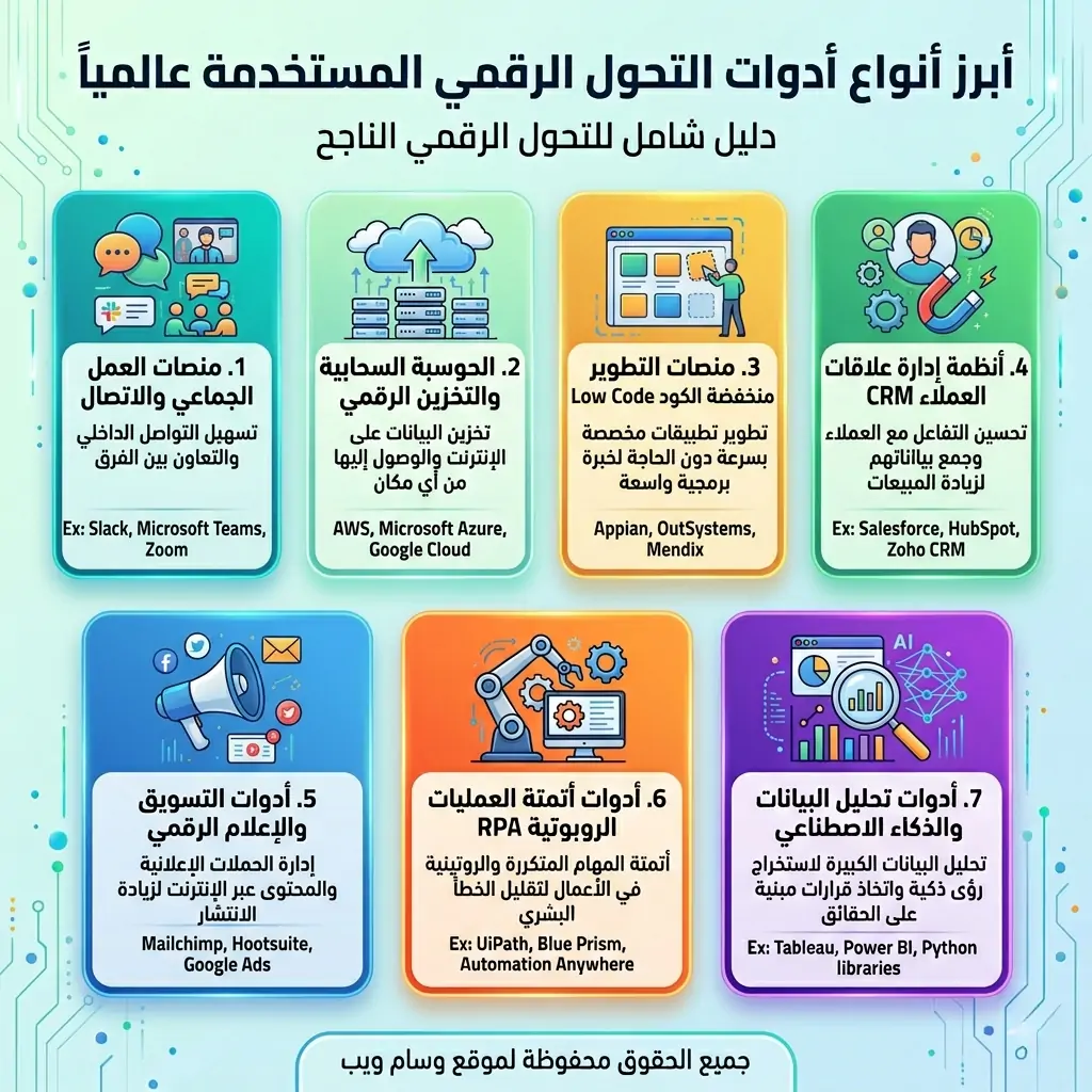 أبرز أنواع أدوات التحول الرقمي الـ 7 المستخدمة عالميا