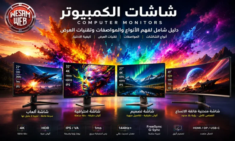 شاشات الكمبيوتر Computer Monitors: دليل لفهم الأنواع والمواصفات وتقنيات العرض