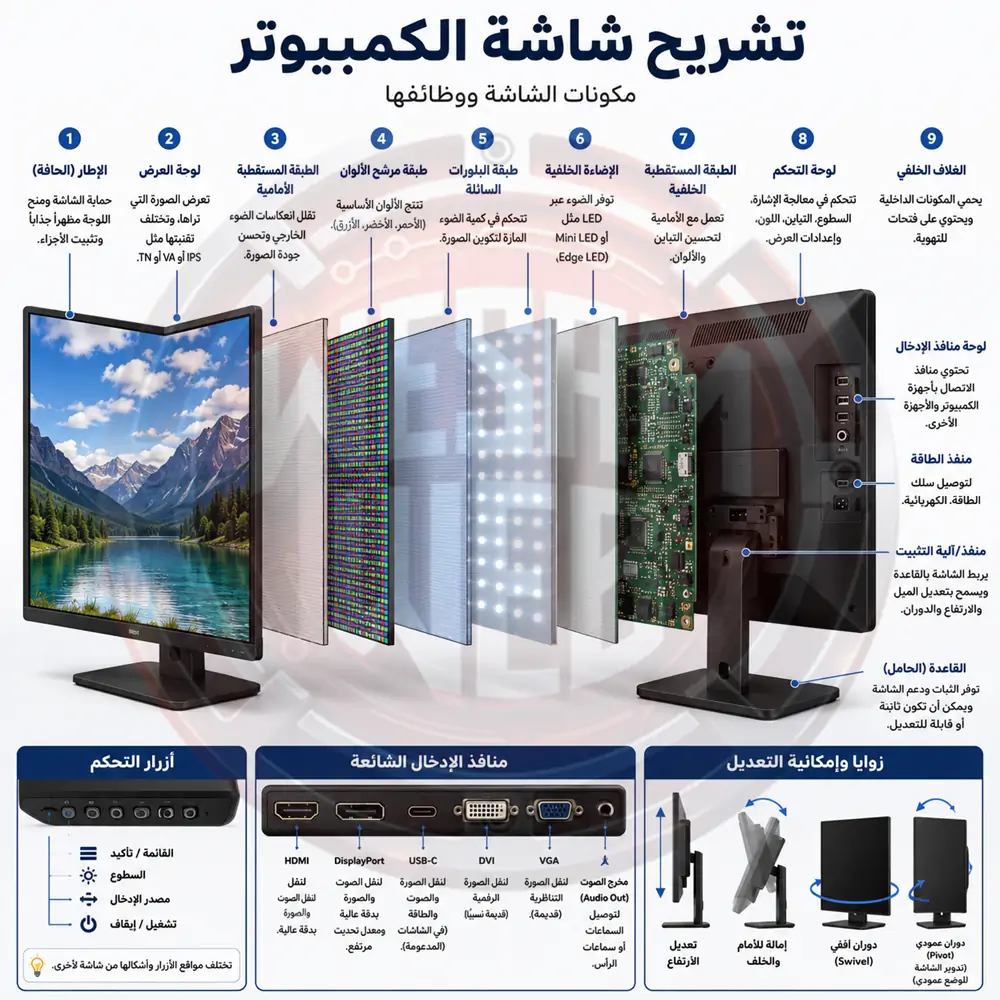 تشريح شاشة الكمبيوتر