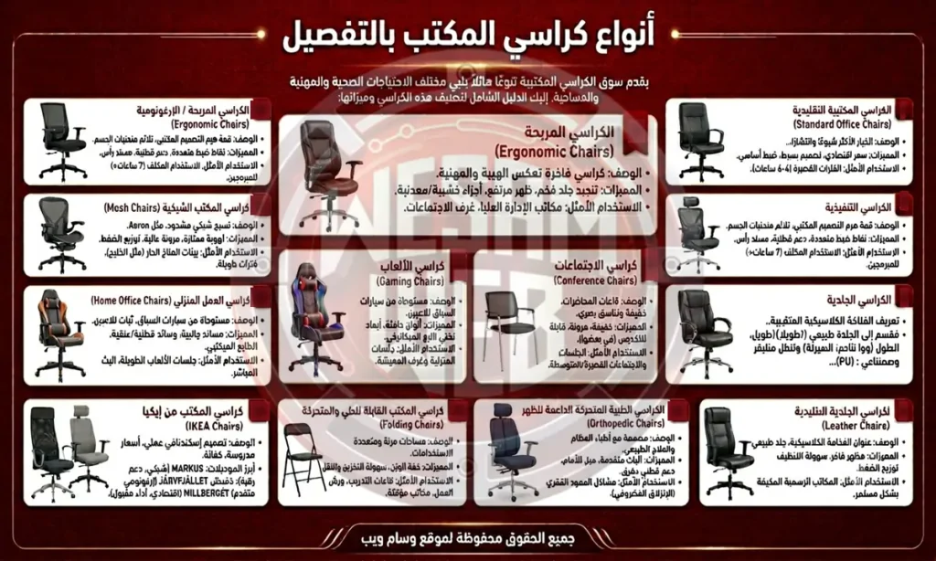 أنواع كراسي المكتب بالتفصيل