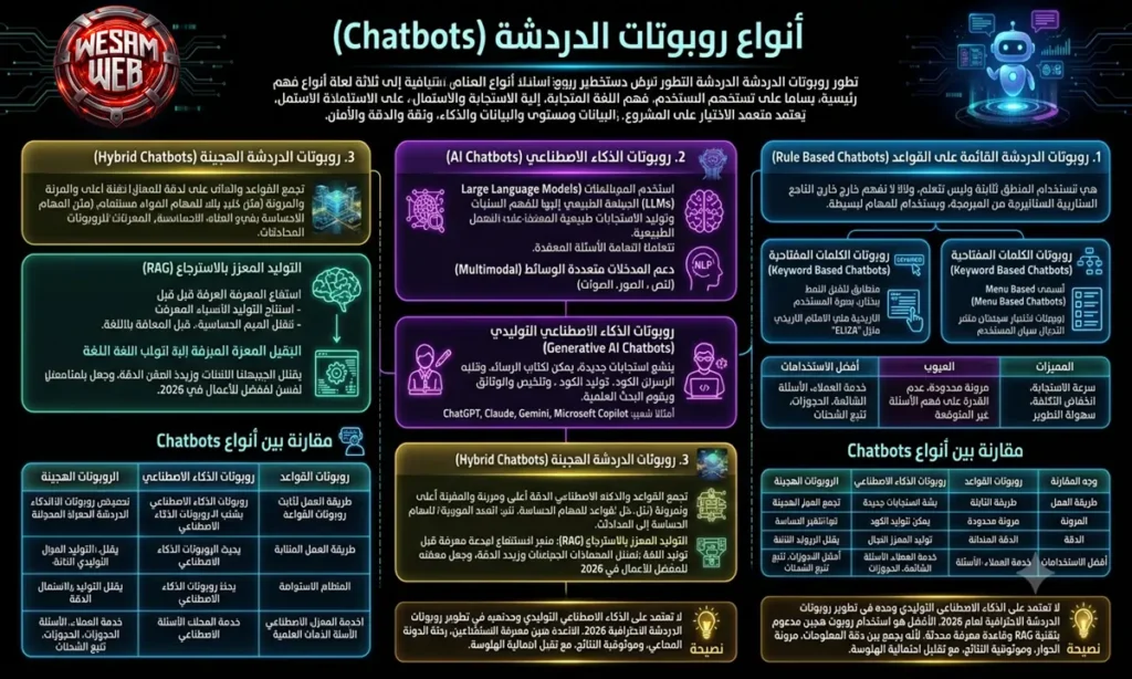 أنواع روبوتات الدردشة Chatbots