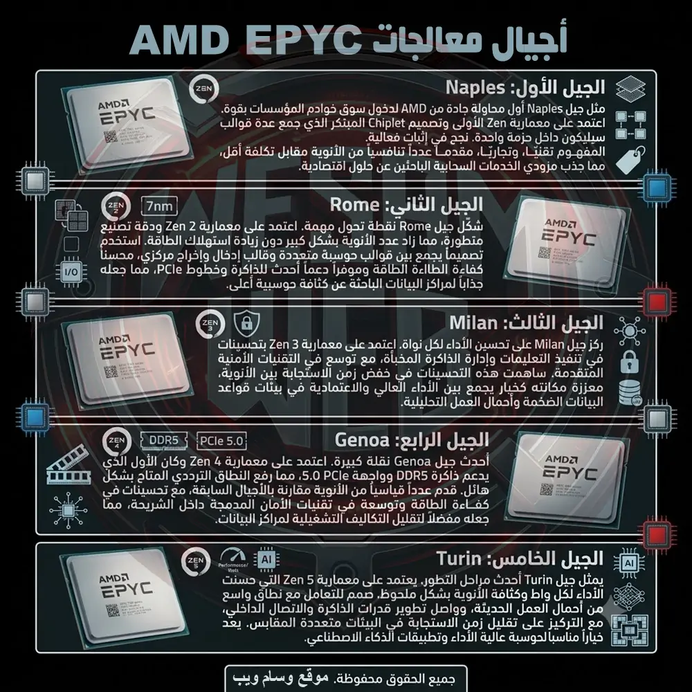 نبذة تاريخية عن تطور معالجات AMD EPYC عبر الأجيال المختلفة