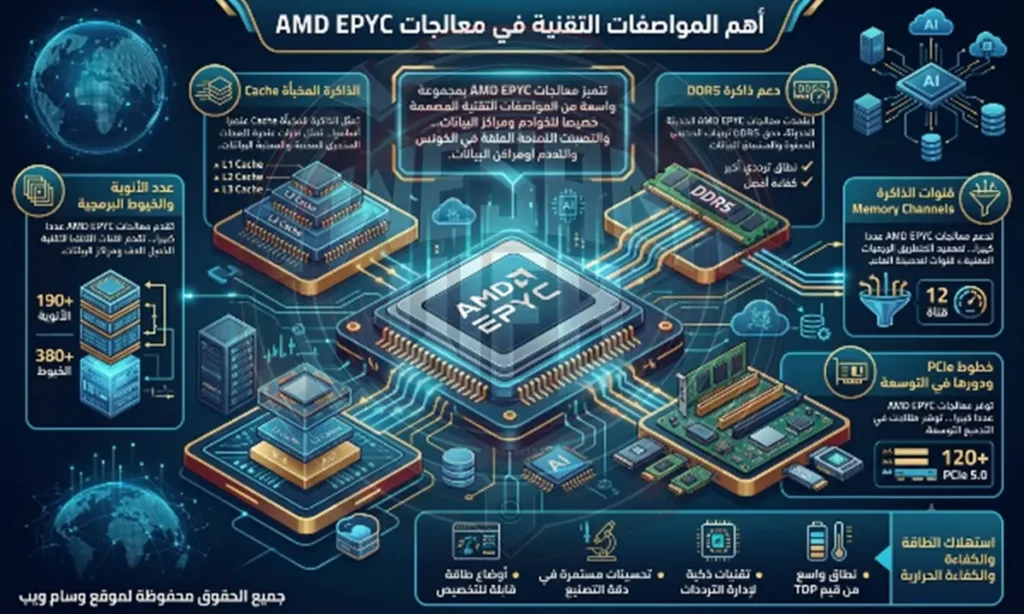 أهم المواصفات التقنية في معالجات AMD EPYC