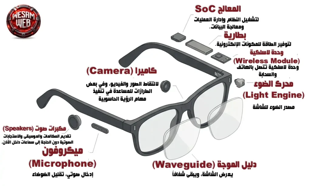 المكونات الأساسية داخل النظارات الذكية