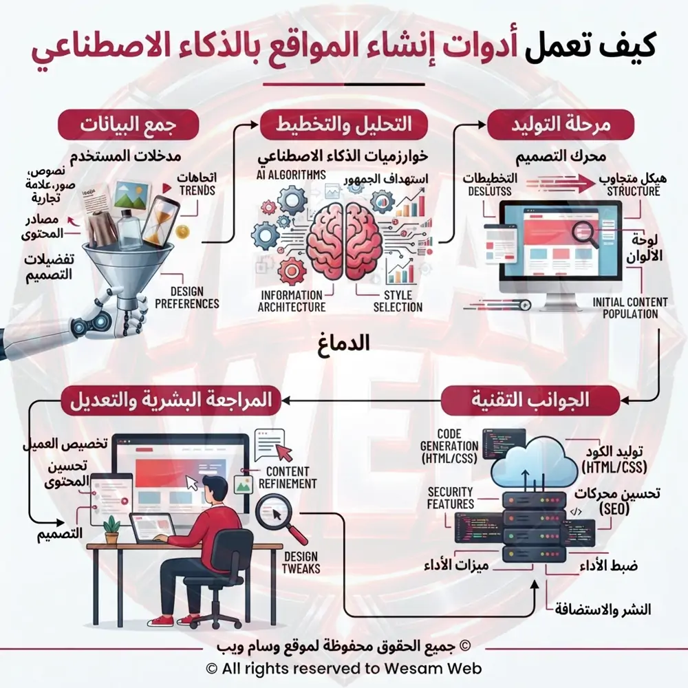 كيف تعمل أدوات إنشاء المواقع بالذكاء الاصطناعي