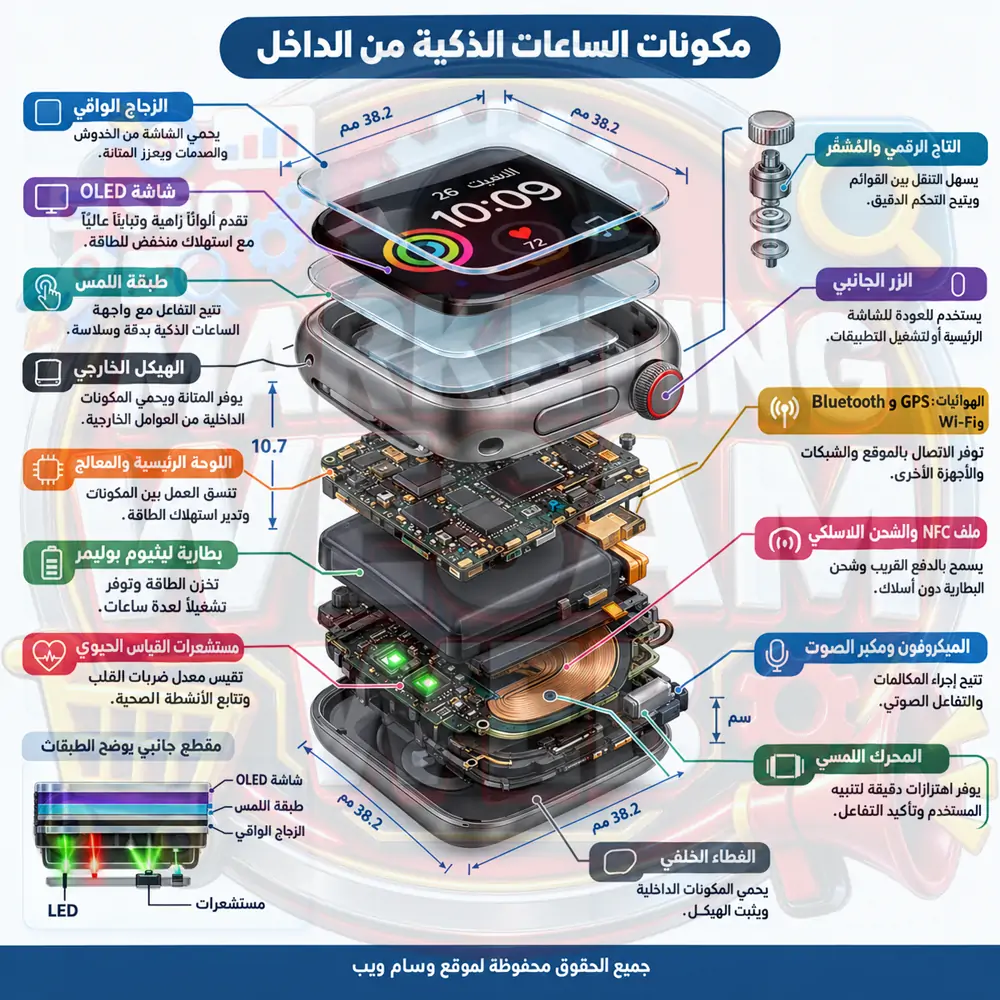 المكونات الأساسية داخل الساعات الذكية