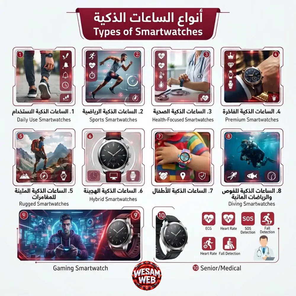 أنواع الساعات الذكية