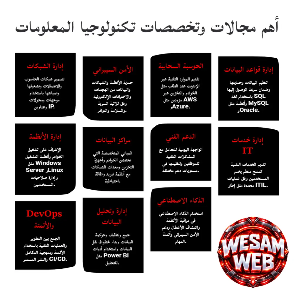 أهم مجالات وتخصصات IT