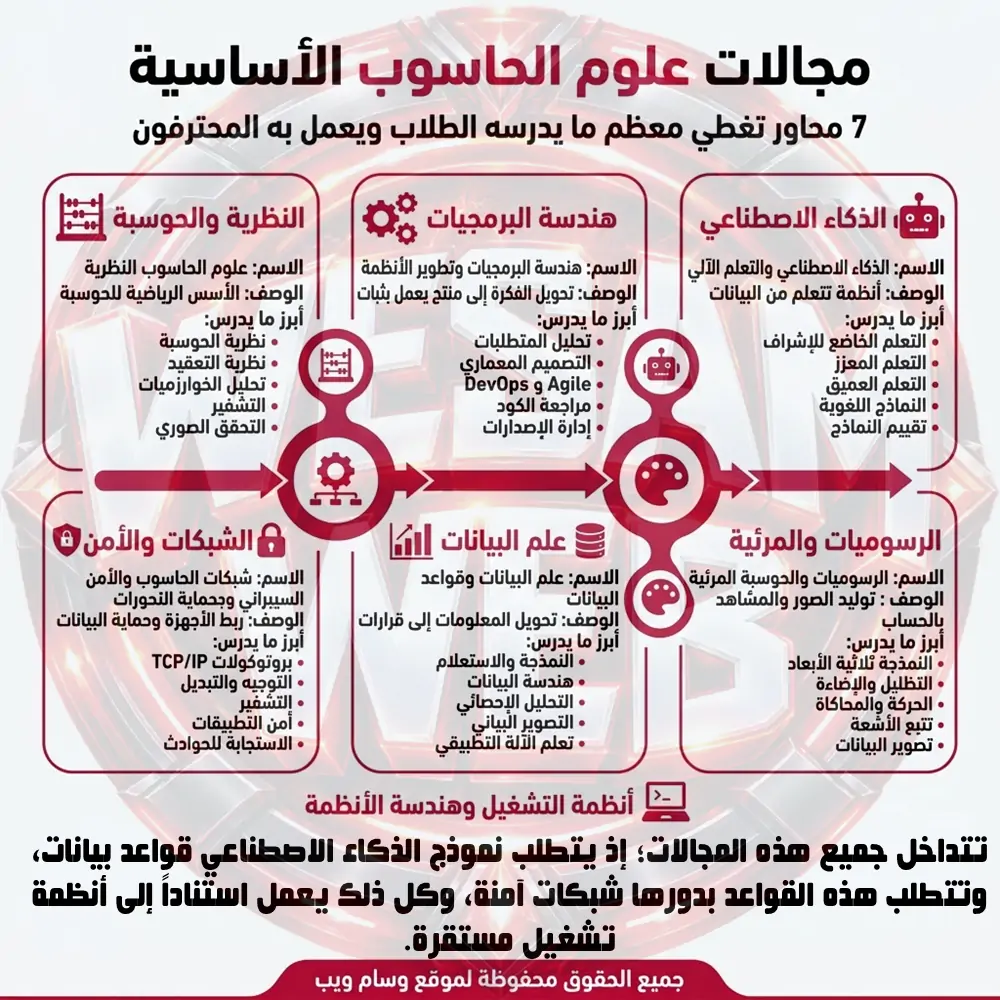 أنواع ومجالات علوم الحاسوب الأساسية