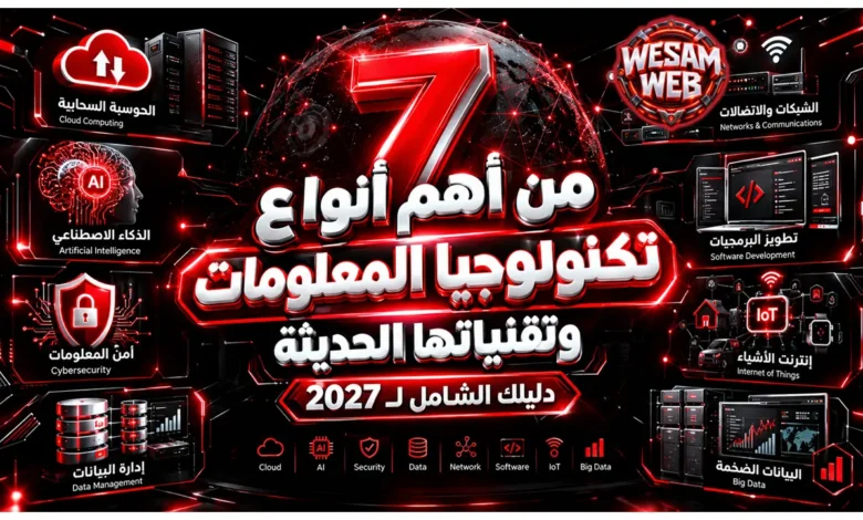 7 من أهم أنواع تكنولوجيا المعلومات وتقنياتها الحديثة: دليلك الشامل لـ 2027